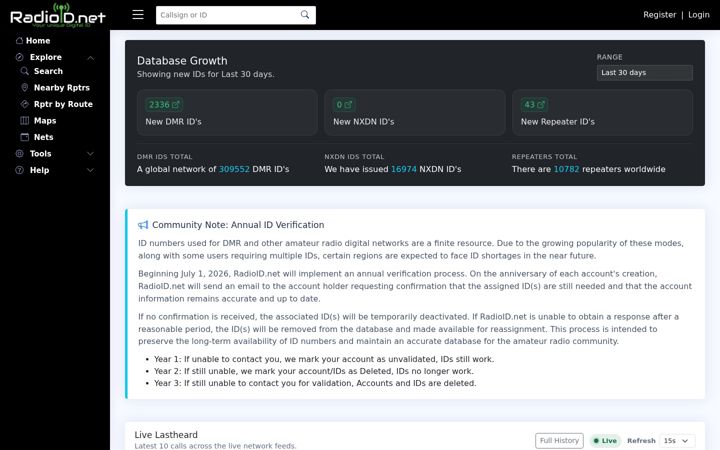 Screenshot of radioid.net