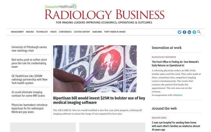 Screenshot of radiologybusiness.com