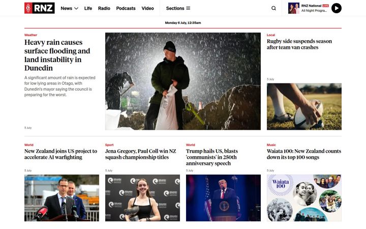 Snímek obrazovky radionz.co.nz