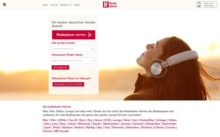 Screenshot of radioplayer.de