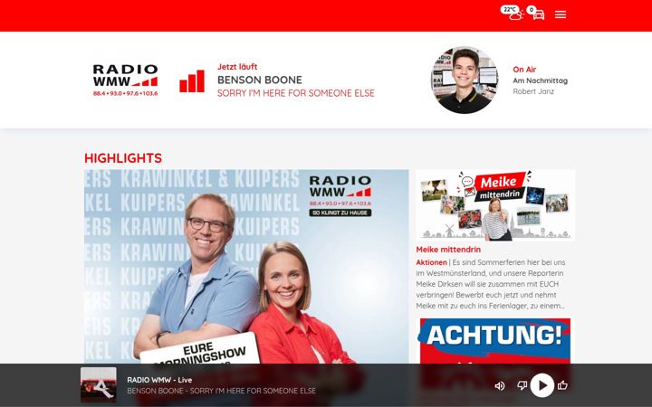 Snímek obrazovky radiowmw.de