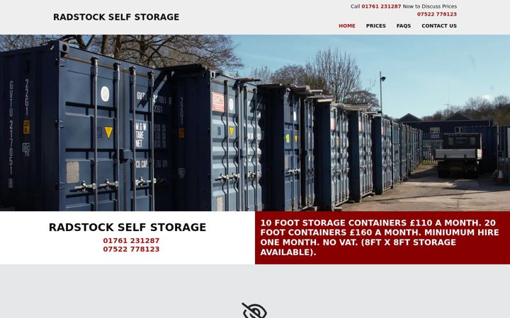 Screenshot ta' radstockstorageservices.co.uk