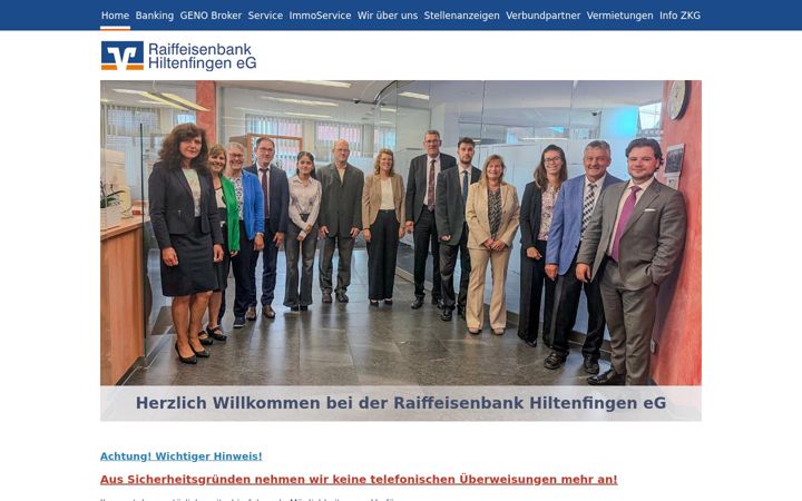 Screenshot of raiffeisenbank-hiltenfingen.de