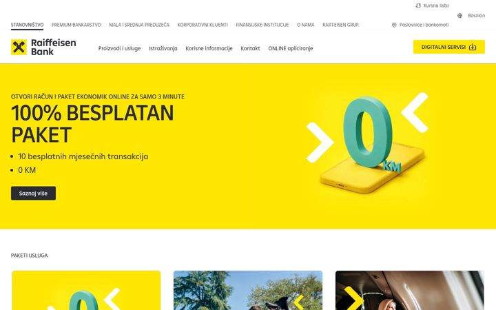 Screenshot of raiffeisenbank.ba