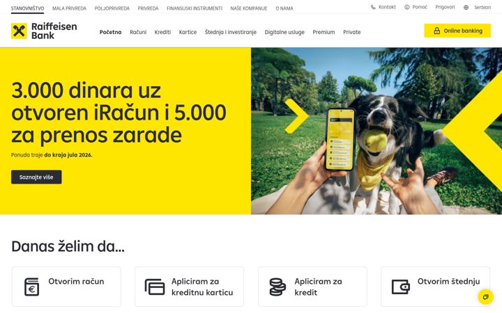 Snímek obrazovky raiffeisenbank.rs
