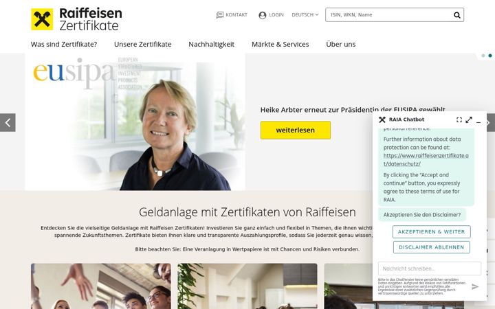 Ekraanipilt saidist raiffeisenzertifikate.at