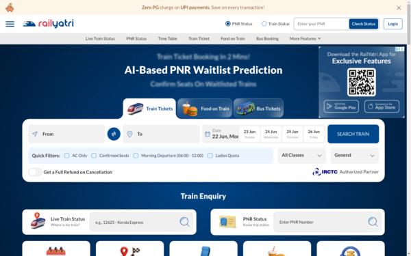 Screenshot of railyatri.in
