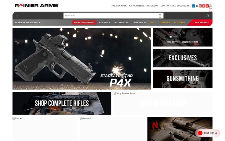 Screenshot of rainierarms.com