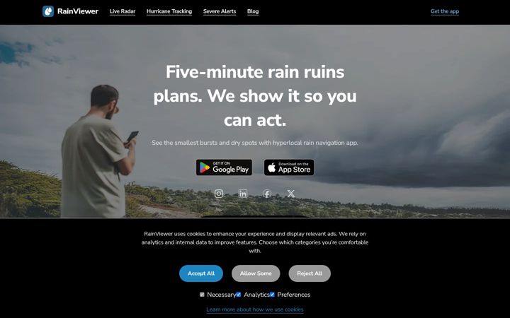 Captură de ecran a rainviewer.com