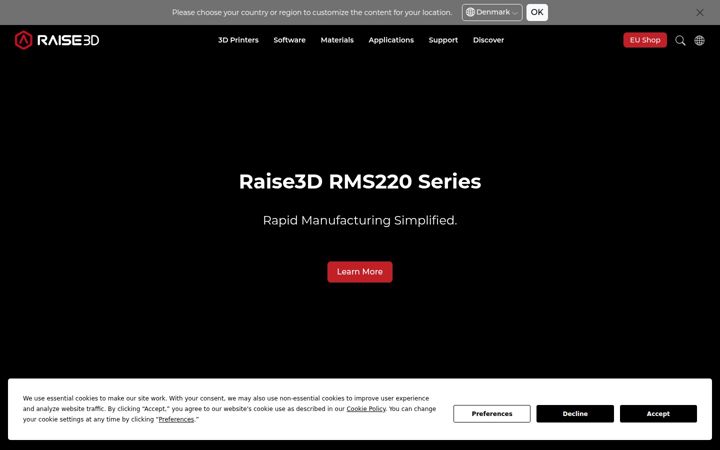Screenshot of raise3d.com