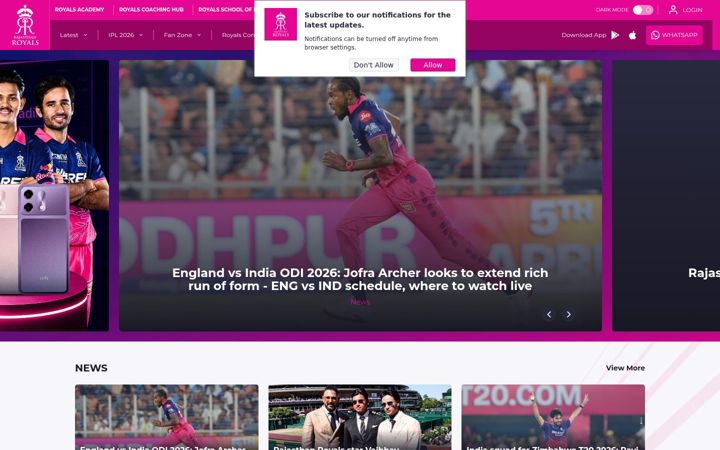 Screenshot of rajasthanroyals.com