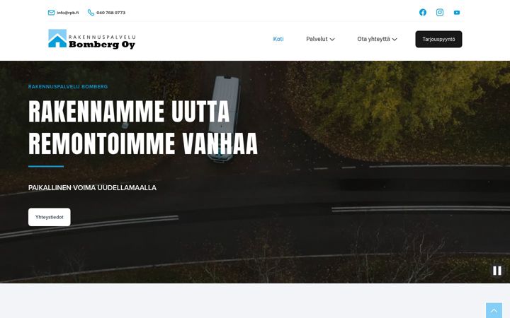 Screenshot stránky rakennuspalvelubomberg.fi