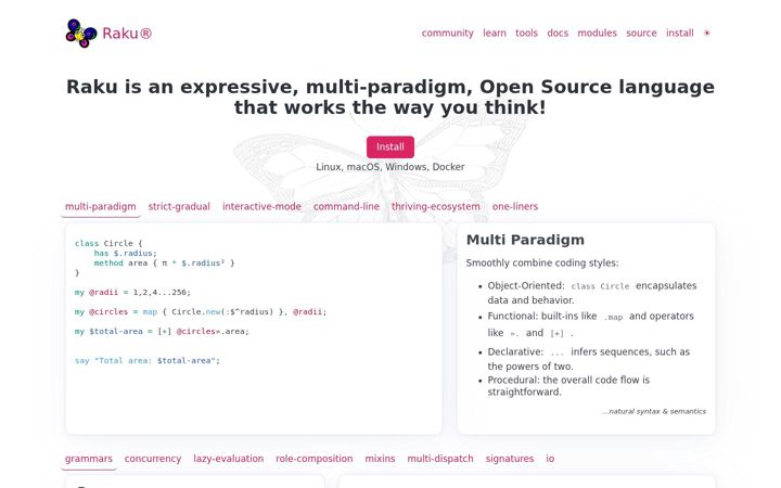 Screenshot of raku.org