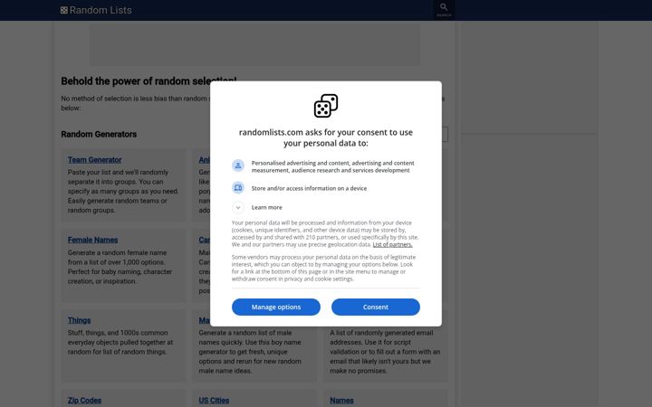 Screenshot von randomlists.com