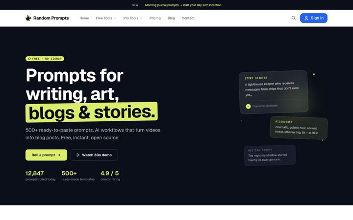 Screenshot of randomprompts.org