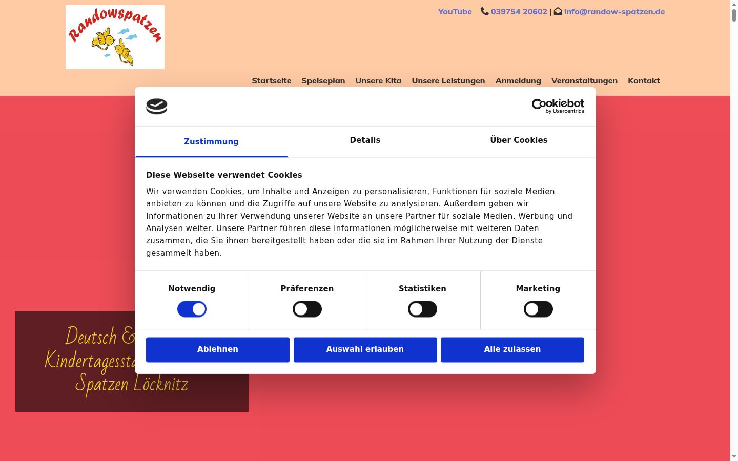 Screenshot del banner di consenso mostrato prima di qualsiasi interazione