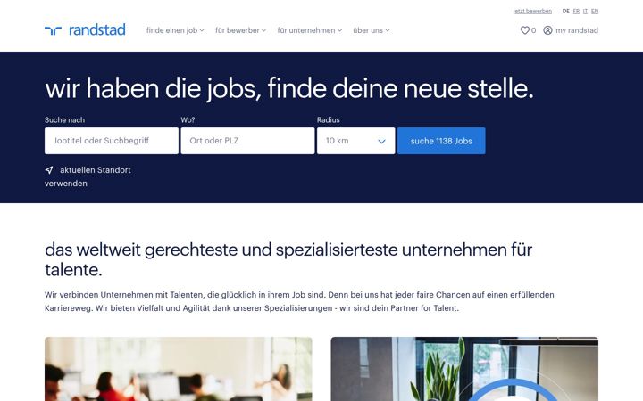 Екранна снимка на randstad.ch