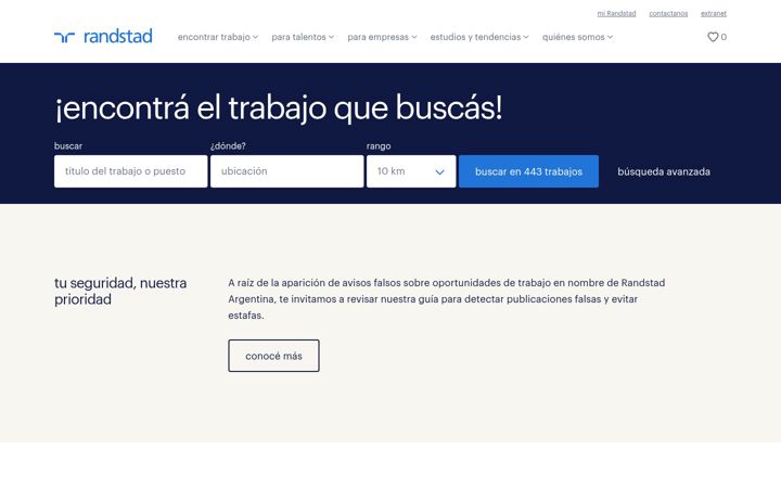 Ekraanipilt saidist randstad.com.ar