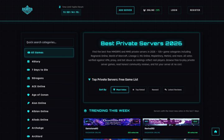 Screenshot of rankedprivateservers.com