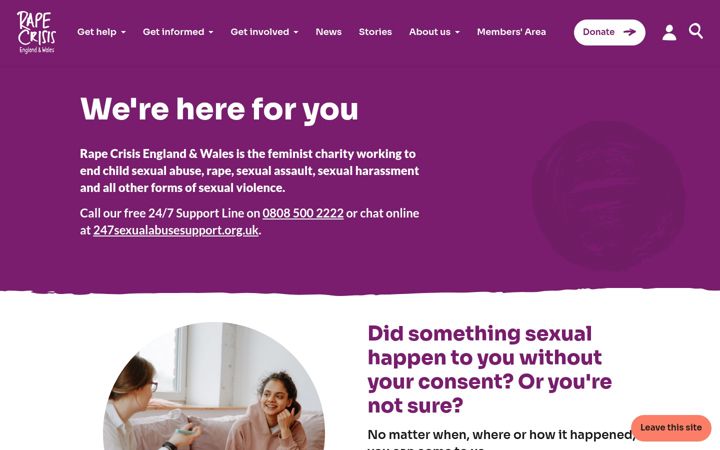 Screenshot of rapecrisis.org.uk