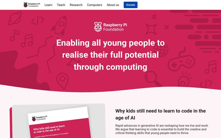 Capture d'écran de raspberrypi.org