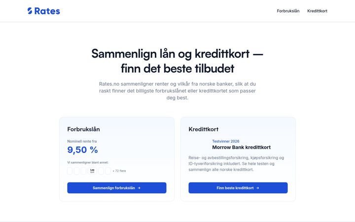 Screenshot of rates.no