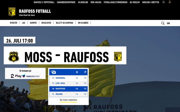 Screenshot di raufossfotball.no