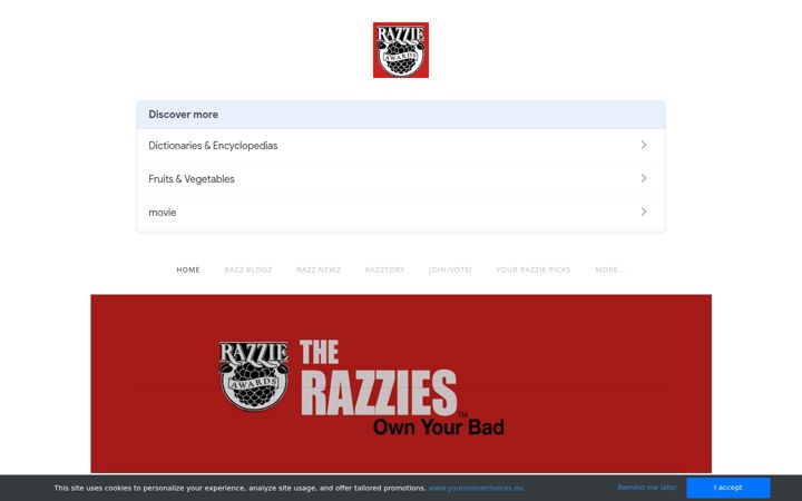 Snímek obrazovky razzies.com