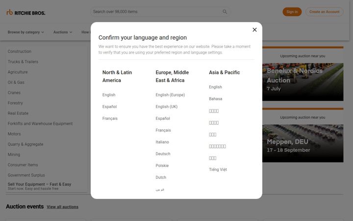 Screenshot von rbauction.com