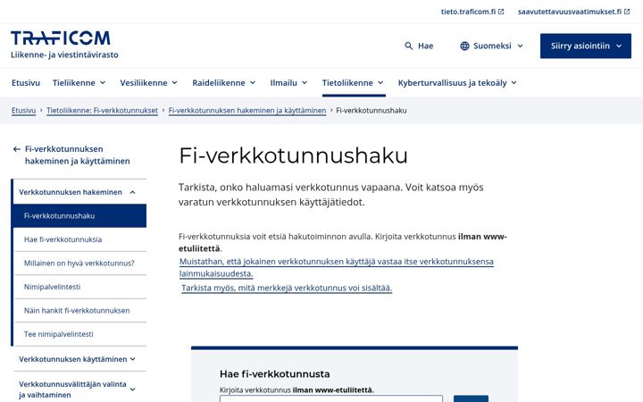 Screenshot of rdap.fi