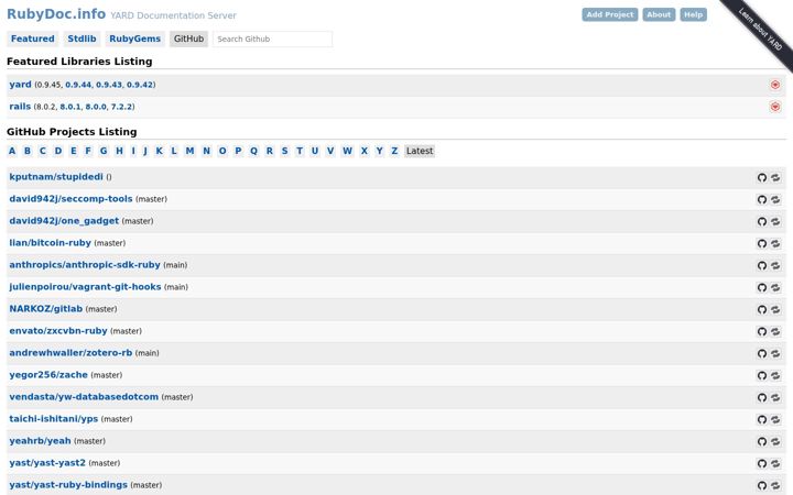 Screenshot of rdoc.info