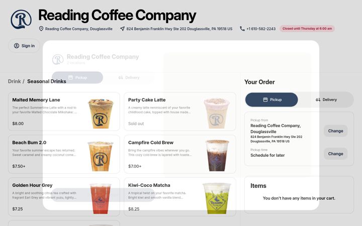 Képernyőkép: readingcoffeecompany.square.site