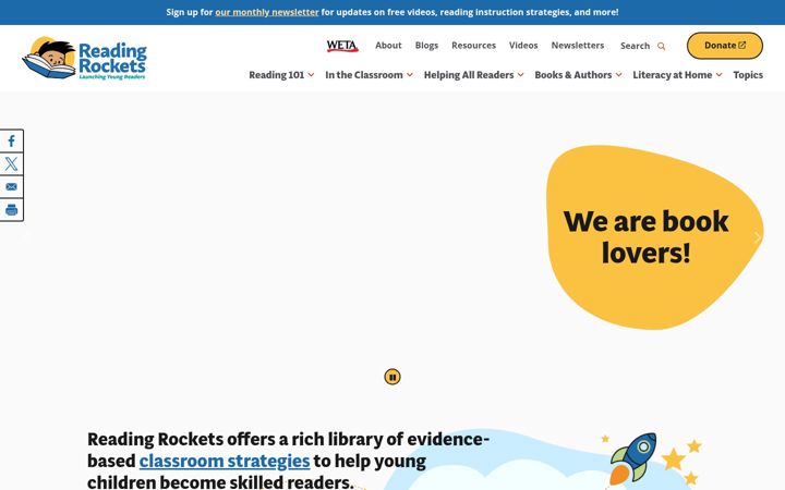 Captura de pantalla de readingrockets.org