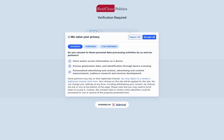 Screenshot of realclearpolling.com