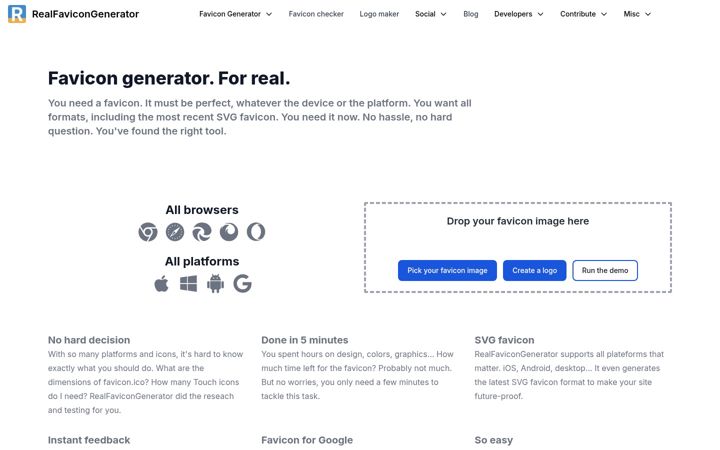 Screenshot of realfavicongenerator.net