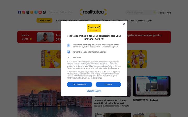 Screenshot of realitatea.md