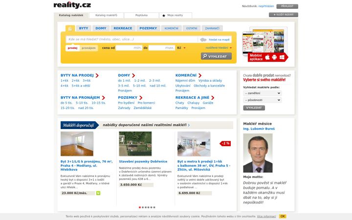 Screenshot of reality.cz