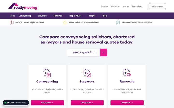 Screenshot of reallymoving.com
