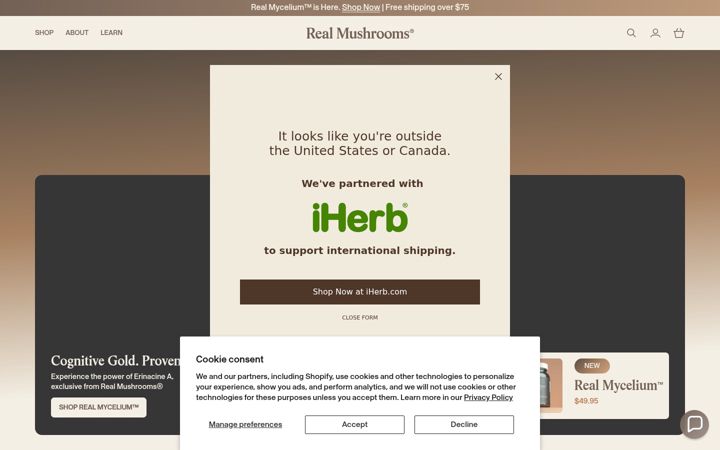 Screenshot of realmushrooms.com