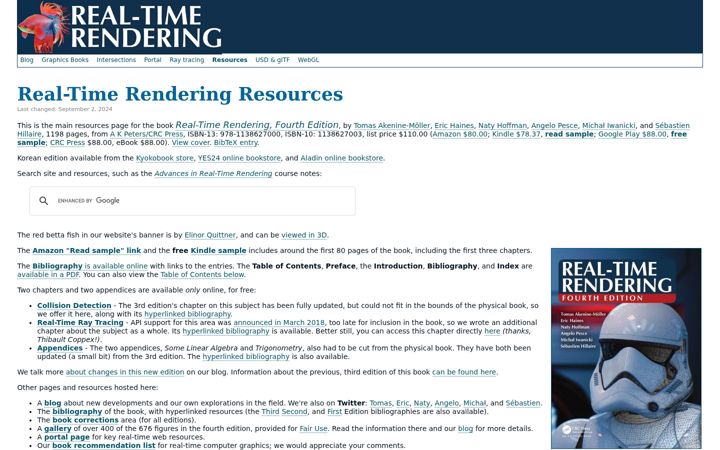 Screenshot of realtimerendering.com