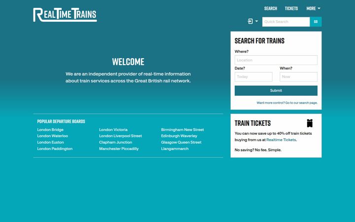 Screenshot of realtimetrains.co.uk