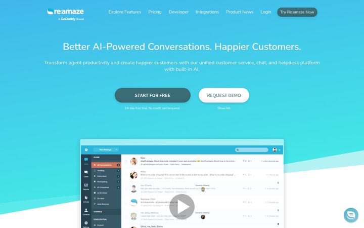 Screenshot di reamaze.io
