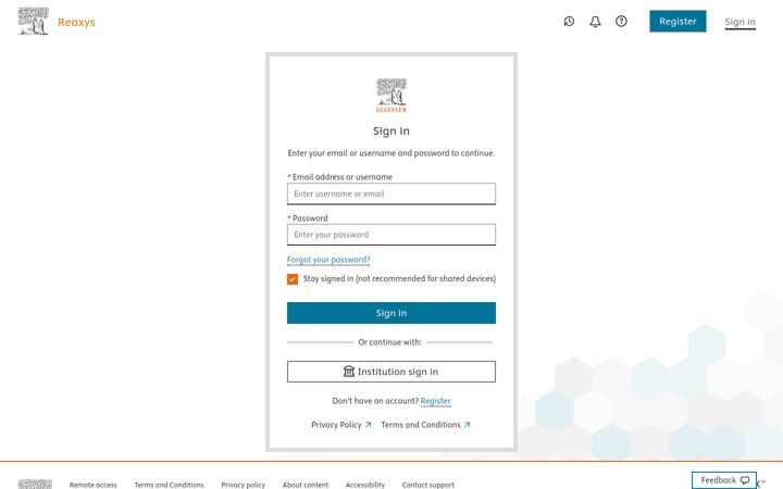 Screenshot of reaxys.com