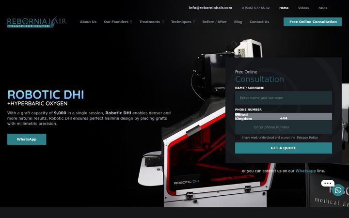 Skärmbild av reborniahair.com