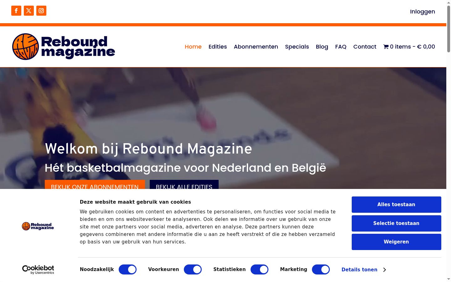 Screenshot van de toestemmingsbanner zoals getoond vóór enige interactie