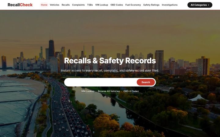 Screenshot of recallcheck.net
