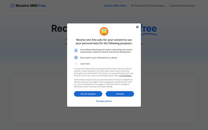 Screenshot of receive-sms-free.cc