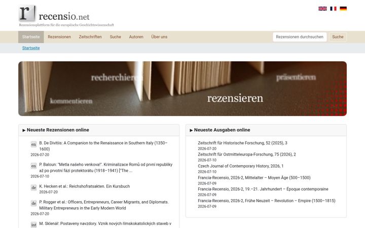Screenshot of recensio.net