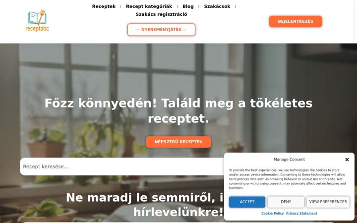 Screenshot stránky receptabc.hu