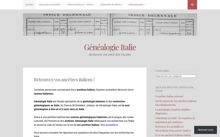 Екранна снимка на recherchegenealogiqueitalie.com